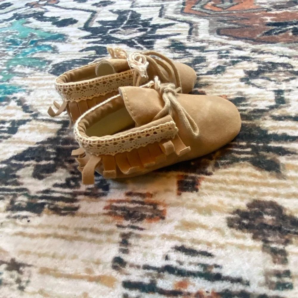 Tan Toddler Moccasins with Fringe Detail
